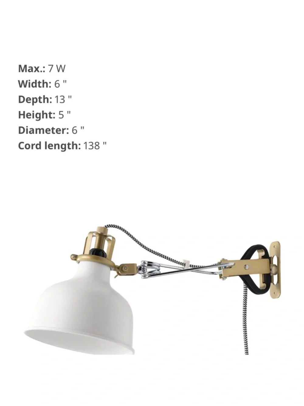 New IKEA Ranarp Wall Clamp Spotlight Lamp White Gold Shelf Desk Bookcase RETRO